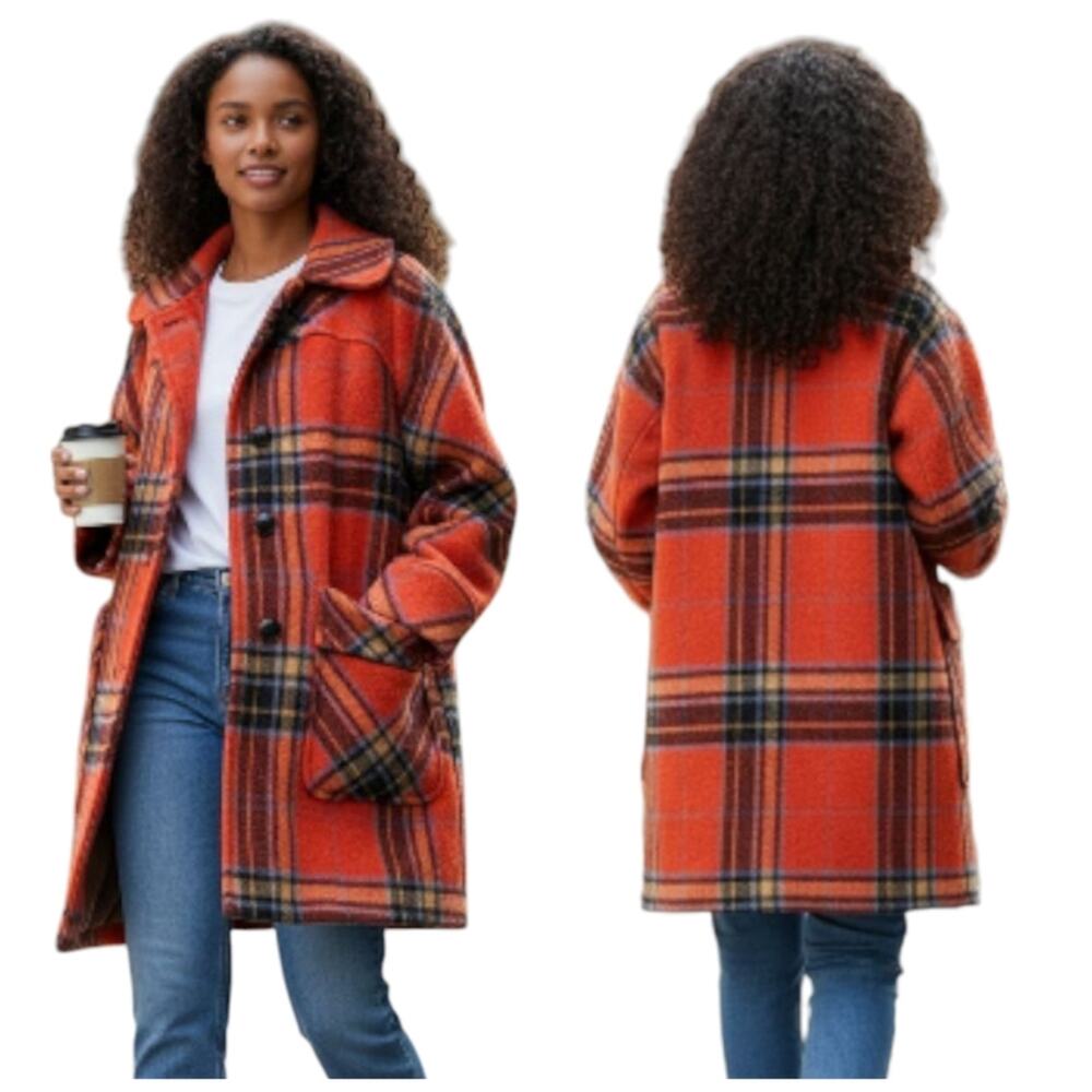 Vintage Baron Woolen Mills Plaid Wool Car Coat Red Tartan Women 8   F248
